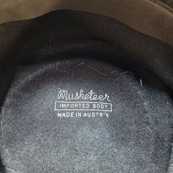 VINTAGE 50s Musketeer black furry flat top fedora‎ rolled brim bucket hat - Picture 4 of 8